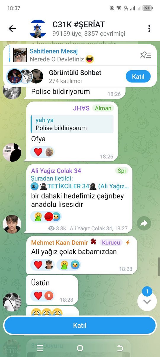 🔴 ACİL İHBAR!

C31K isimli Telegram grubunda Çağrıbey Anadolu Lisesi açıkça hedef gösteriliyor.

Maraş ve Urfa saldırılarıyla bağlantılı bu suç odakları başka çocukları da tehdit ediyor.

Grubun 99 bin üyesi var.

Saldırganları idolleştiren bu şahıslar derhal tespit edilmeli!