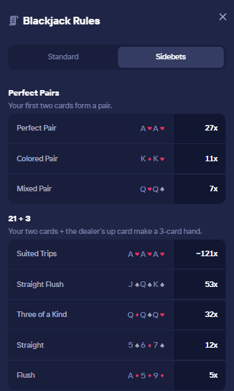 Dollartree_1's tweet photo. I used to clown people who play blackjack sidebets.  They had a HUGE house edge.  They were a SUCKERS bet.

But..

Duel just changed the game AGAIN. Side bets.. but not fucking gay.  0% edge

Other casinos are ROBBING YOU.. Look at these payouts https://t.co/abMZQJjZb0