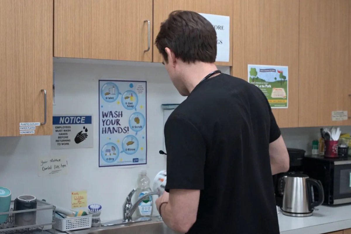 mmithstranger's tweet image. the “your mother doesn’t live here” sign in the break room was actually Patrick Ball’s moms idea! Lee Ann Ball, who is a real life nurse, took a tour of the set &amp;amp; when she made a comment about how they should have that sign, Nina Ruscio the set designer, had her write it down :)