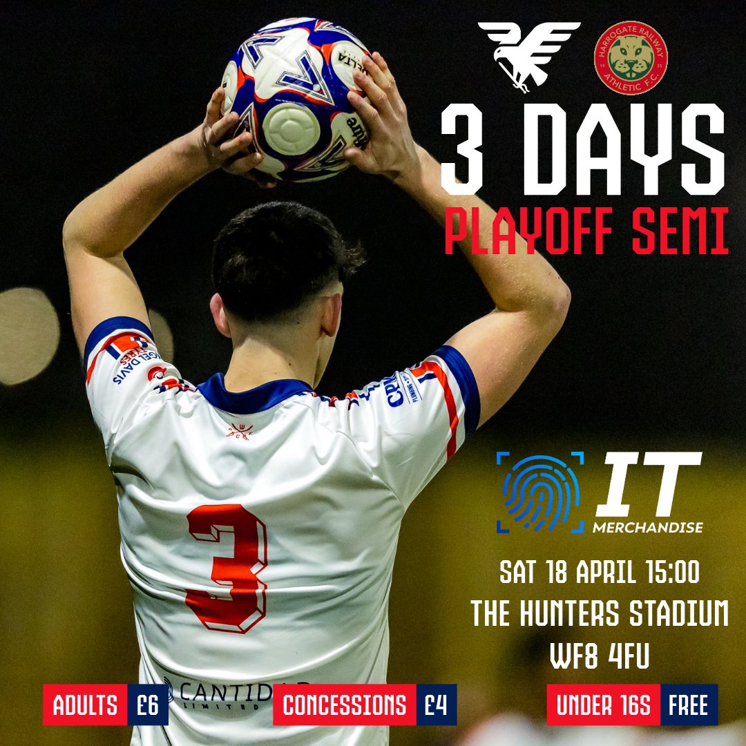 ⚽️ | 3 DAYS TO GO!!!

We now know we are playing <a href="/THERAILFC/">Harrogate Railway Athletic FC</a>  in the Semi-Final and its less than 72 hours to go, who's as excited as us 👀

Always a close game between us, it's set to be a fantastic game, so come and back the lads from the stands 🗣️

Matchday sponsors 🤝