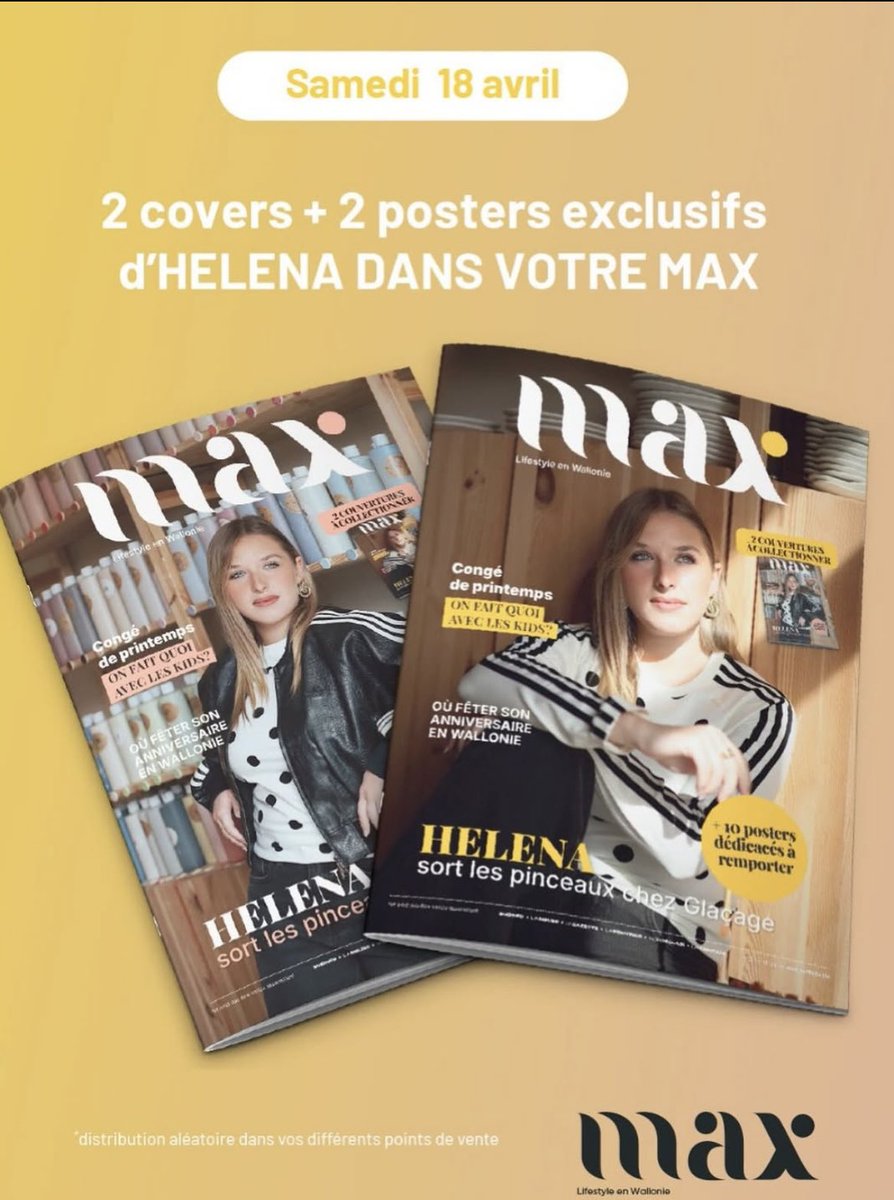 Helenaudpates's tweet image. Helena en cover de magazine collector Max.SudInfo. 📖
Les 2 magazines collectors seront disponibles samedi 18 Avril, avec des photos exclusives et une interview de 6 pages. Egalement une version en ligne sera disponible du 18 au 24 avril #HelenaBailly