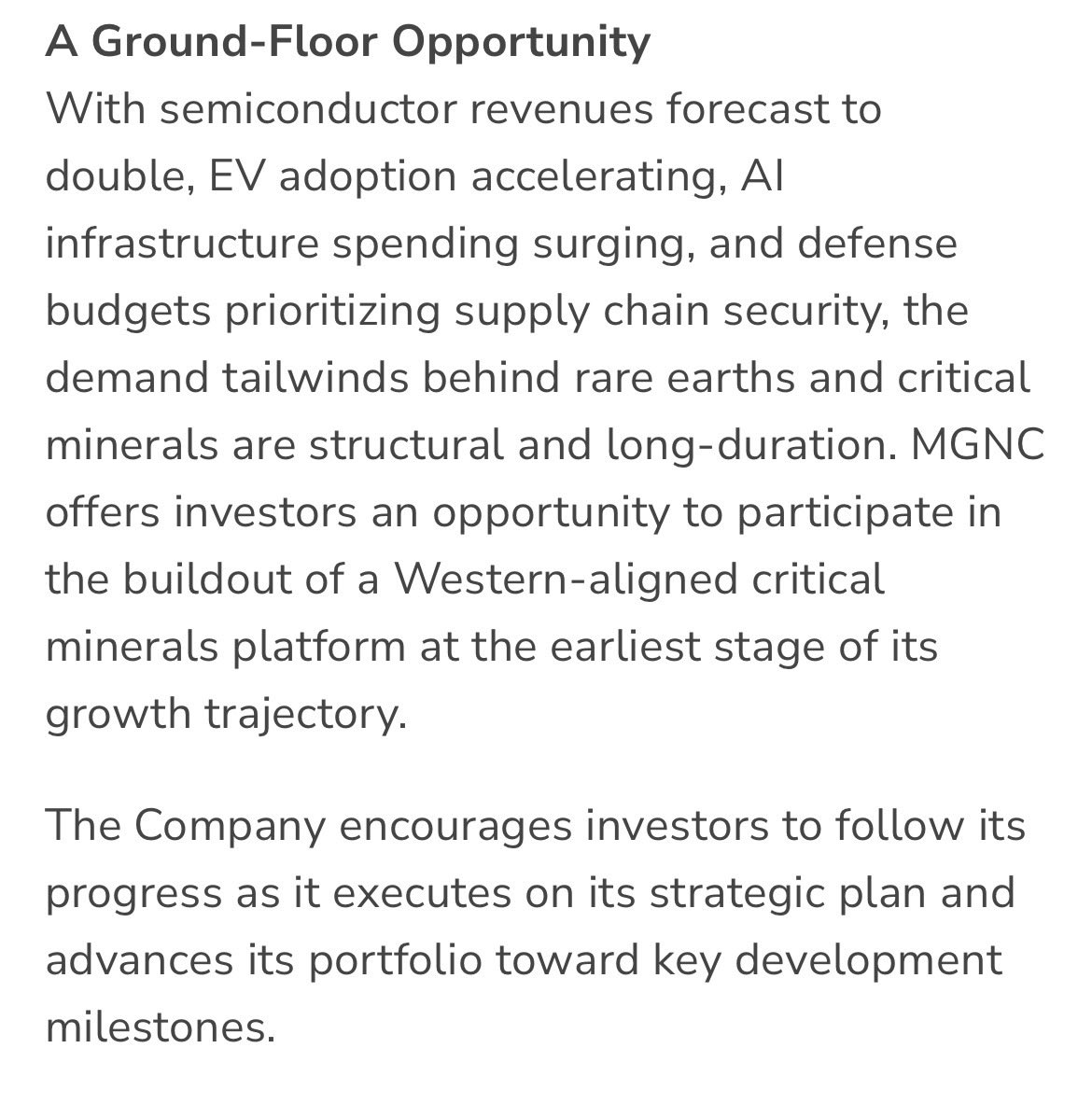 Solid news out for $MGNC / semiconductor revenues set to double and other ventures beginning 

otcmarkets.com/stock/MGNC/new…