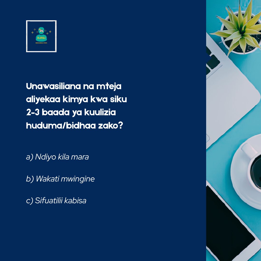 DijiMali's tweet photo. Pengo kubwa zaidi liko wapi?
Maswali 8 → mwelekeo → hatua moja ya kwanza.

Tazama zaidi na pakua nakala ya PDF 🔗https://t.co/dLt105AOhj 

Wasiliana WhatsApp ▶️ https://t.co/RLGS7PjjHW au Instagram @dijimali kama una maswali
#AnzaHapa #MafanikioyaMteja #CustomerSuccess https://t.co/lch6OqY7Nx