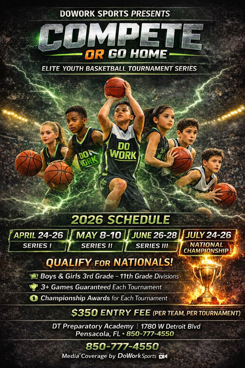 dowork_sports's tweet image. Pensacola about to be 🔥

🏀 Compete or Go Home Tournament
📅 April 24–26

Elite competition. No excuses.
You either compete… or you go home.

#Pensacola #DoWork #YouthBasketball