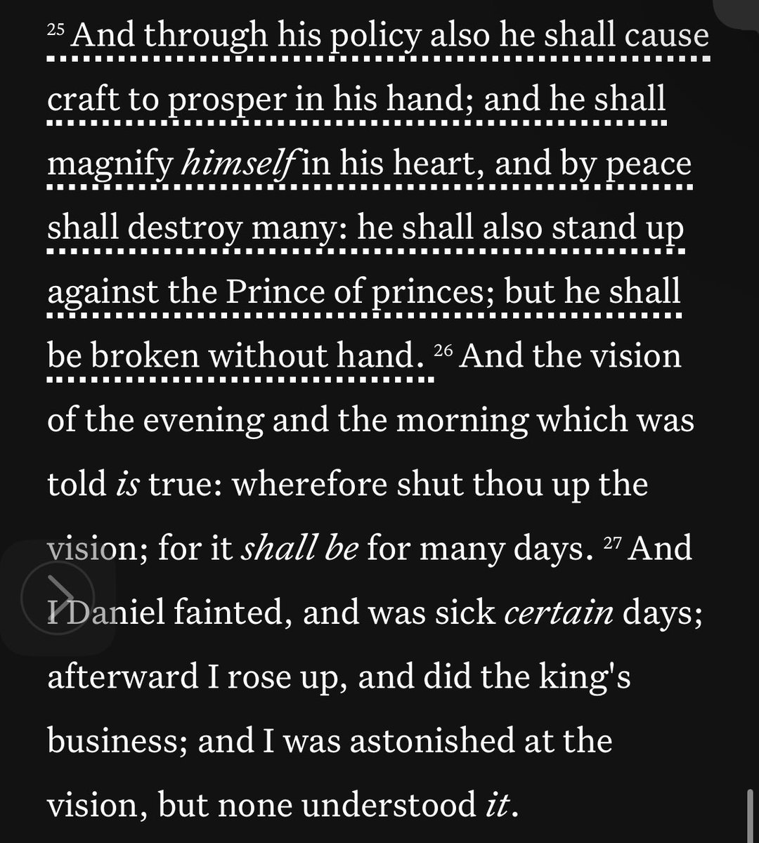 In the book of Daniel, the antichrist is of the symbolic “4th kingdom” which comes after Greece / Macedonia &amp; is Rome. We have been under this kingdom for 2000+ years.

This “peace” the Vatican is set up as brokers is false &amp; Daniel 8:25 reveals it as an inversion for conquest.
