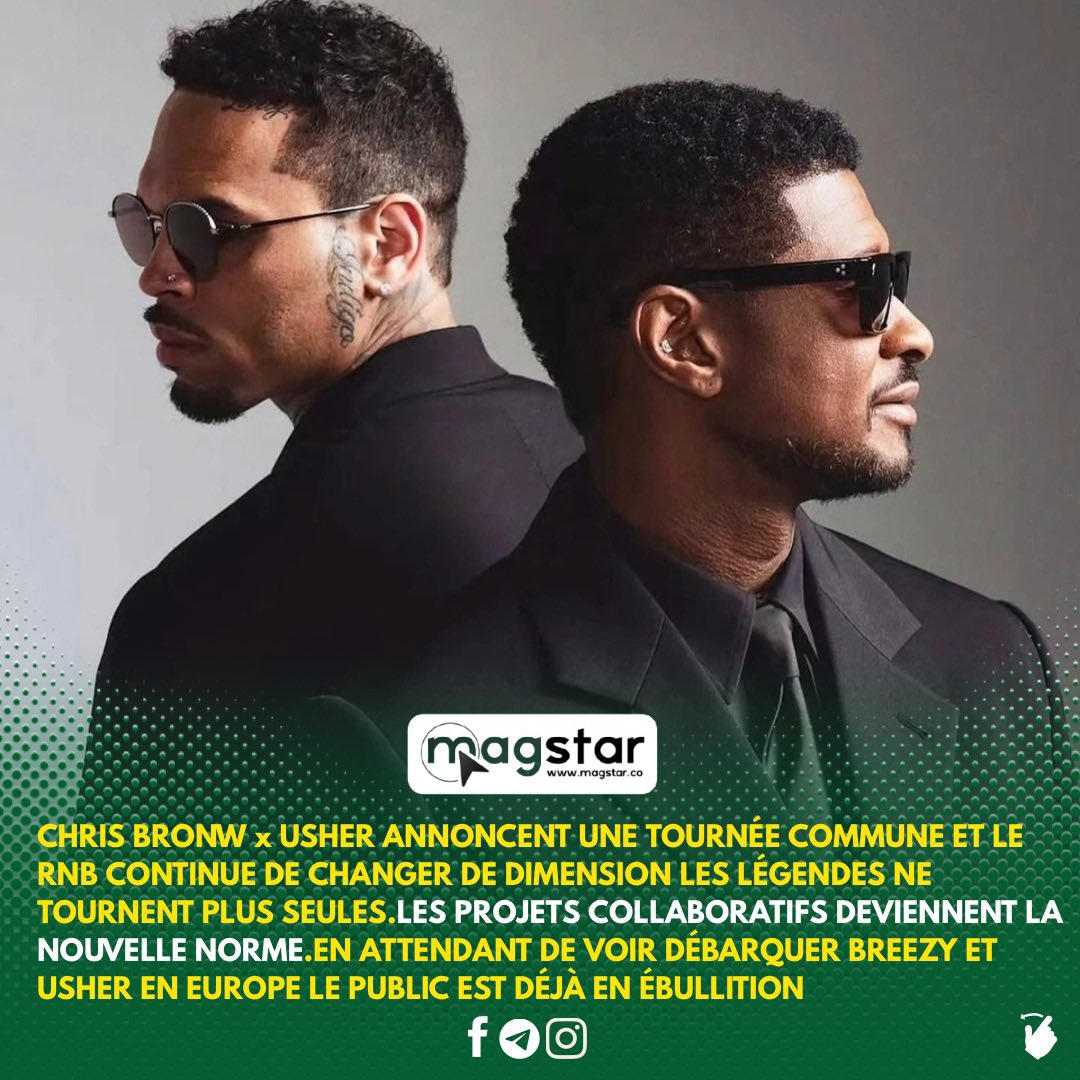 MAG_STARS_'s tweet photo. Chris Brown × Usher ANNONCENT UNE TOURNÉE COMMUNE LE RNB CONTINUE DE CHANGER DE DIMENSION.
LES LÉGENDES NE TOURNENT PLUS SEULES… LES COLLABORATIONS PRENNENT LE POUVOIR. ET SI BREEZY & USHER DÉBARQUENT EN EUROPE… ÇA VA ÊTRE HISTORIQUE 👀
#ChrisBrown #Usher #RnB #Tour #magstar https://t.co/UeHyAkYxy7