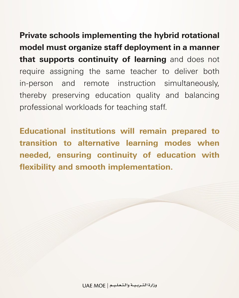 BREAKING: UAE Ministry of Education announces the resumption of in-person learning for all enrolled children, students, educational staff, and administrative staff in public and private nurseries, kindergartens, and schools effective Monday, 20 April 2026.