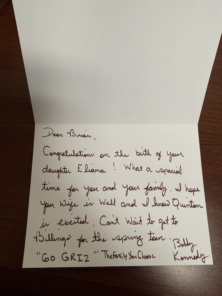 Ridiculously impressed with <a href="/Coachbk_griz/">Bobby Kennedy</a> and the culture he is building. I am a nobody when it comes to Grizzly athletics but he took time to make a memory for my son &amp; now wrote us a letter for the birth of our daughter. Made my day and gets me excited for the future. #gogriz