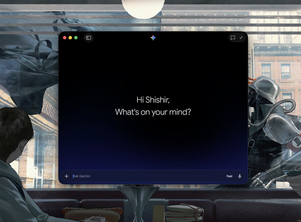 ShishirShelke1's tweet image. Finally a dedicated Gemini app for Mac is here and it looks super clean!

You can launch it instantly with the Option + Space shortcut from anywhere or access it via the menu bar/Dock.

It also supports screen sharing, so Gemini can see what you’re working on and answer
