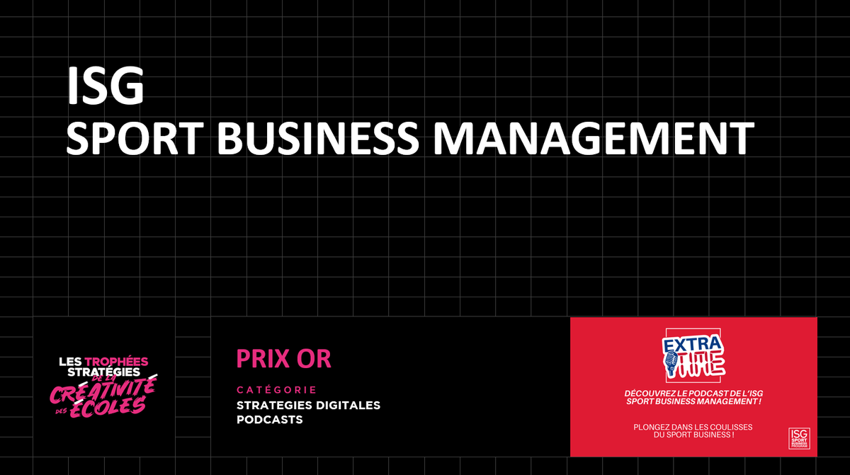 Strategies's tweet image. Stratégies digitales - Podcasts : Un #OR est remis à l’@ISG pour le podcast « Extra time » consacré aux coulisses, aux métiers et aux transformations de l’industrie du sport business. #gpstrat #tropheesecoles