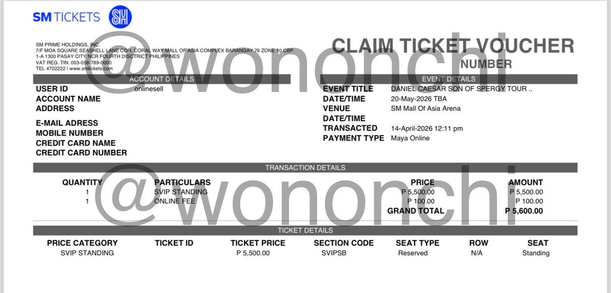 wononchi's tweet photo. WTS LFB

DANIEL CAESAR SON OF SPERGY TOUR 2026 MAY 20

1 SVIP STANDING
rfs: extra ticket, opt for may 21 

~ payment upon meet up
~ meet up around lucena, lipa, or batangas
~ 5,600 + TA 2,000 (🥲)

just dm or comment if inch ! 

🏷️: #danielcaesar #danielcaesarinmanila https://t.co/0dxxkFKimE