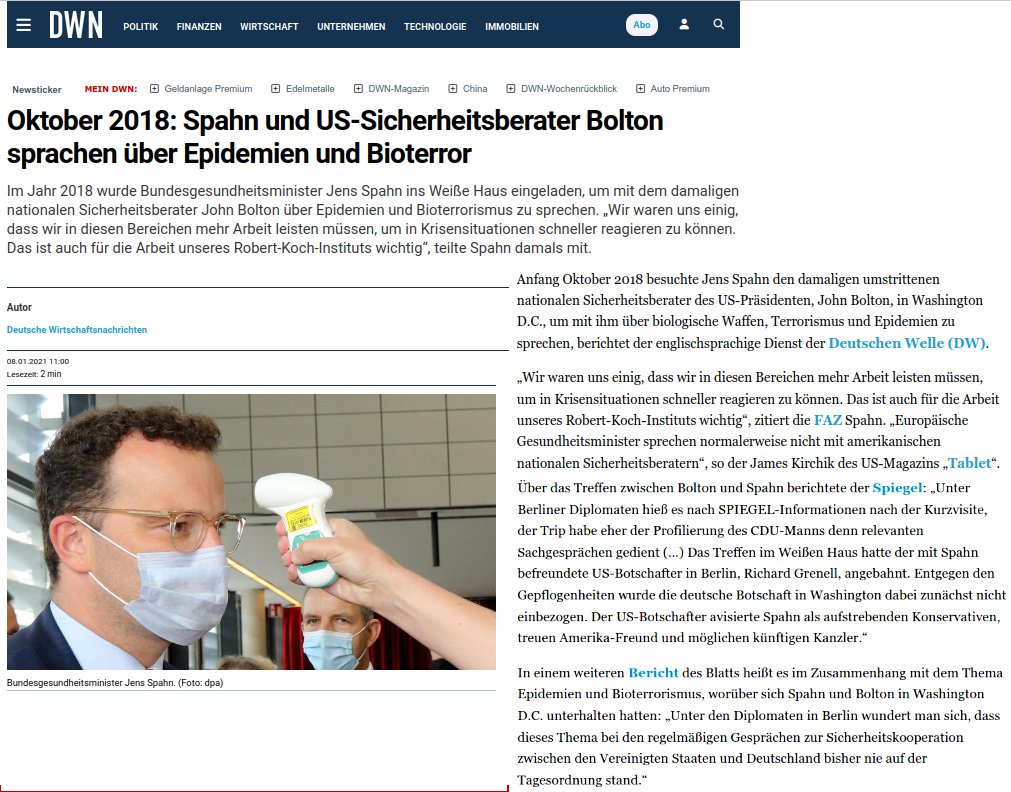 Nochmal zur USA Reise von Spahn in 2018 wg. Gesprächen über Epidemien und Bioterror im Vorfeld der Corona Pandemie. Hat Jens Spahn da bereits sein Briefing bekommen? Was so alles in "Unserer Demokratie" (TM) vorkommt, Krankenkassen, wir Wähler und Steuerzahler bluten ...