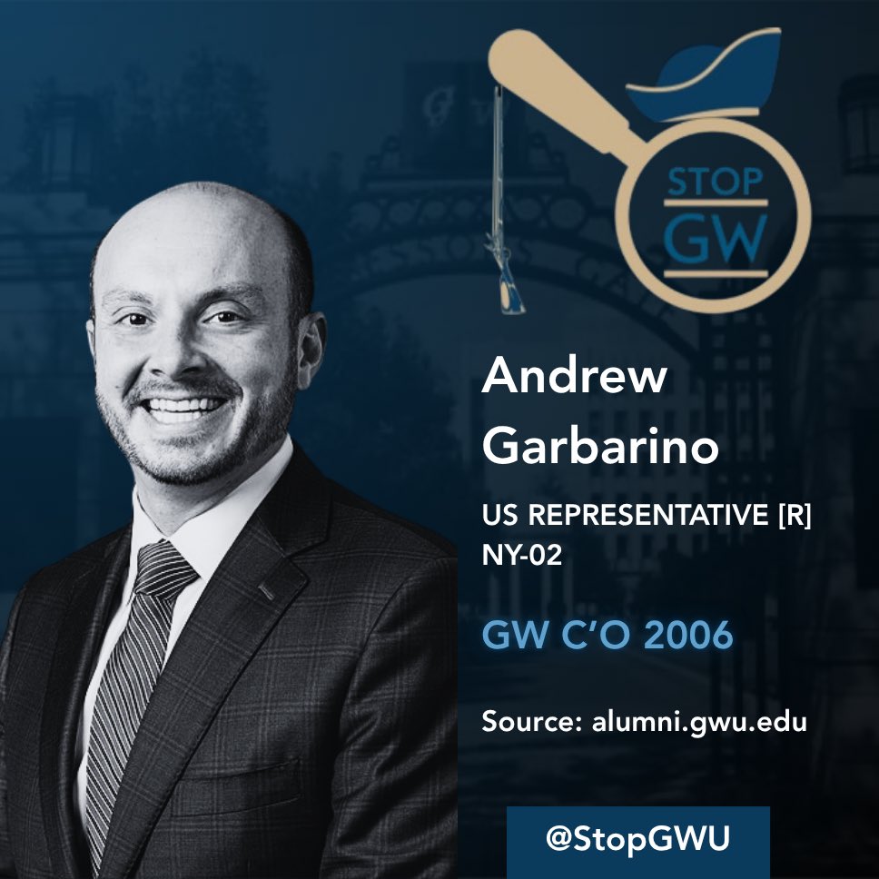 StopGWU's tweet photo. ⚠️WARNING: Rep. Andrew Garbarino graduated George Washington University in 2006 with a BA in History &amp; Classical Humanities #NY02

STOP GW endorses former Suffolk County Executive and Old Dominion grad Patrick Halpin https://t.co/d1LIAOvrd5