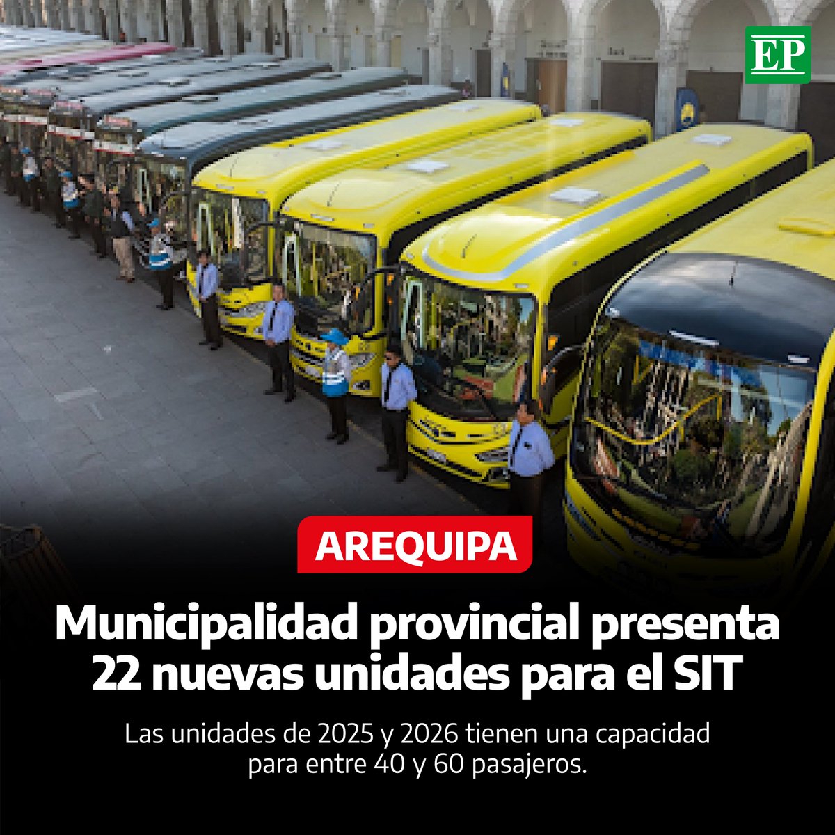 Diario_EP's tweet image. #Arequipa | La Municipalidad Provincial de Arequipa (#MPA) presentó 22 nuevas unidades que se incorporan al Sistema Integrado de Transporte (#SIT), como parte del proceso de modernización del servicio. (1/4)