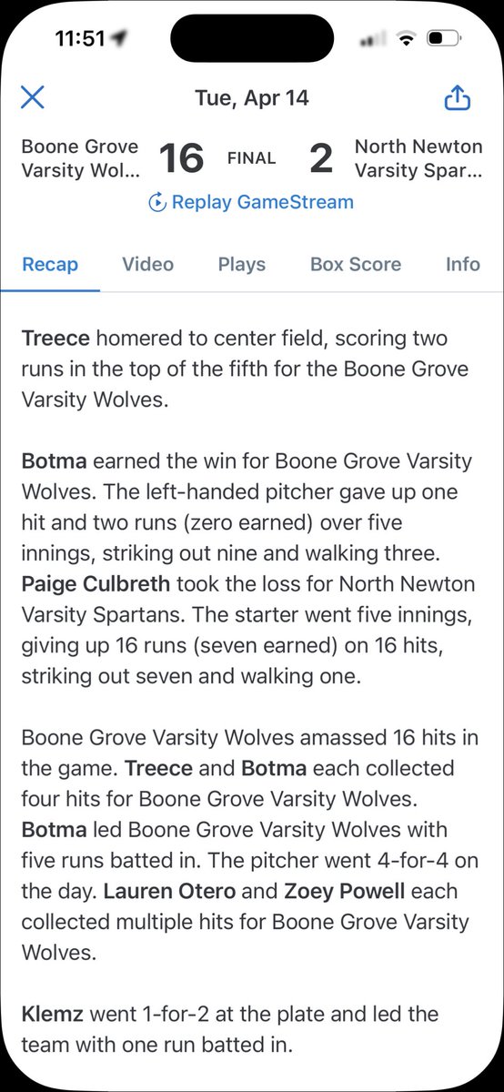 Boone Grove Softball tweet media