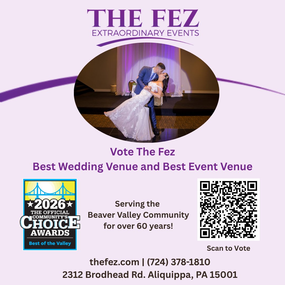 🏆 Voting is open through April 29 for Best of the Valley!

We’re in the running for Best Wedding Venue &amp; Best Event Venue. If we’ve been part of your celebration, we’d love your vote. 💛

thefez.com/vote-the-fez-b…

#BestoftheValley #TheFez #HopewellTwp