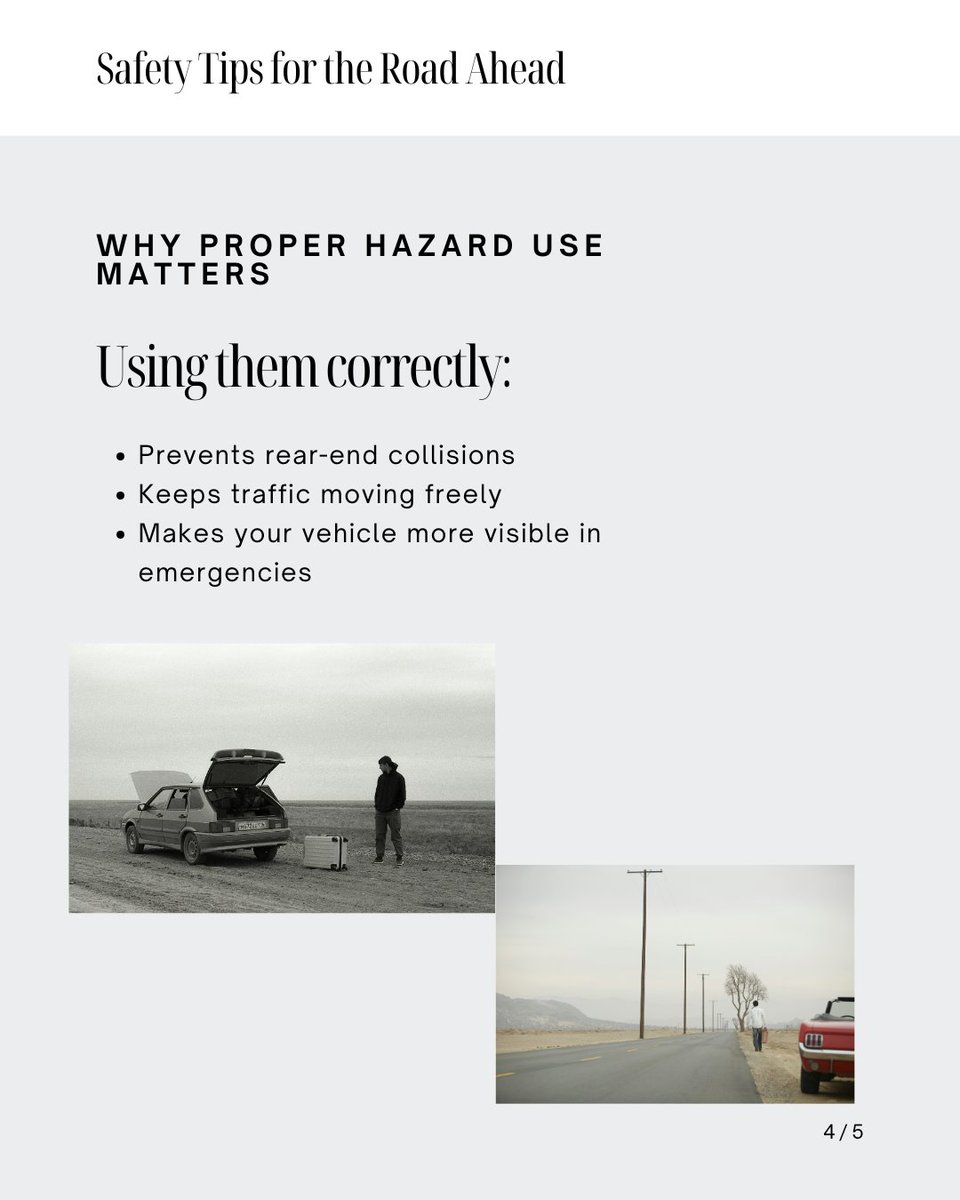 FirstHondaSimi's tweet photo. Many drivers misuse their hazards. Do you know when it's safe to use your hazard lights to communicate with fellow drivers? Swipe to find out. https://t.co/Mnt3QwfNol