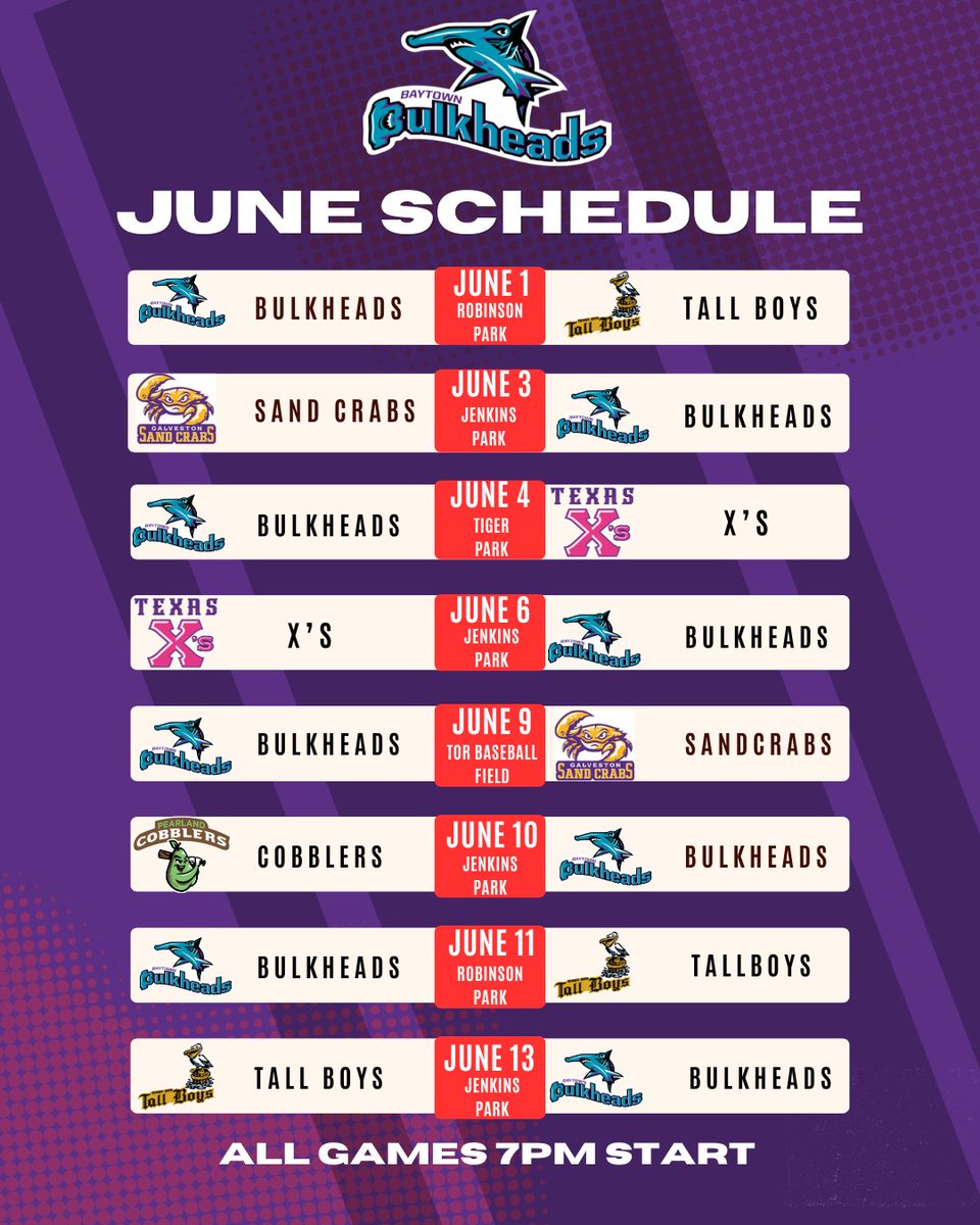 thebulkheads's tweet photo. The wait is over. The Baytown Bulkheads schedule is officially here.

Mark your calendars, circle the big matchups, and get ready for a season you won’t want to miss. Ticket sales will go live soon!

Group tickets form: https://t.co/MIhUlnHNzN https://t.co/IMfWFdXIl8