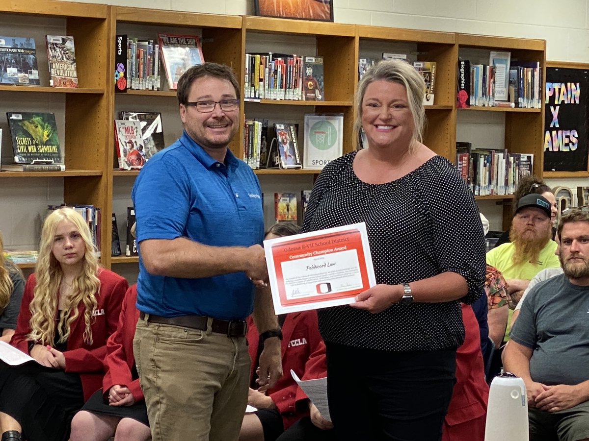 odessar7's tweet photo. April 2026 Community Champion

Peddicord Law, LLC, led by Eryn Peddicord, has been selected as the Odessa R-VII Community Champion Award recipient for the month of April. 
This ongoing generosity supporting students and staff, is what makes Peddicord Law a true Community Champion https://t.co/iihIY7IAfF