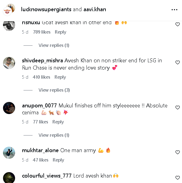 singh_virendra7's tweet photo. @SelflessCricket 🚨Avesh khan's comment section of his instagram account😂😂🚨
#RCBvSLSG #RCBvLSG #TATAIPL #IPL2026 #Viratkohli #mdShami #pant #patidar https://t.co/bS27L8oYiJ