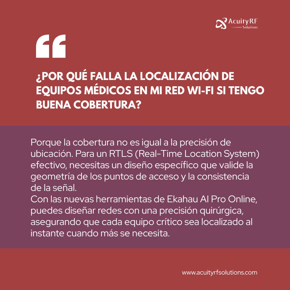 AcuityRF's tweet image. El diseño para la exactitud de ubicación requiere una planificación específica que considere las barreras físicas y la alta diversidad de dispositivos en estos entornos crítico

#WiFi #SiteSurvey #Ekahau #RFDesign #Wireless #AcuityRFSolutions