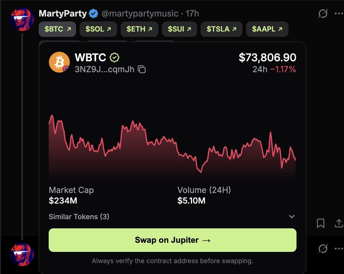 martypartymusic's tweet photo. Cashtags: Just hover over a X cashtag and @JupiterExchange swap opens https://t.co/7zj32loNrg