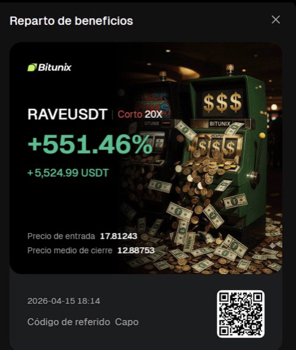 🚨 LA HE LIADO MUY FUERTE 🚨

SHORT A $RAVE CON 20X
Y EL RESULTADO ES UNA LOCURA:

+551.46% 📈
+5,524.99 USDT 💰

ENTRADA: 17.81
SALIDA: 12.88

ESTO NO ES SUERTE.
ES LECTURA + TIMING + SANGRE FRÍA.

MIENTRAS MUCHOS COMPRAN EL TOP…
OTROS IMPRIMIMOS EN EL PÁNICO.

BIENVENIDOS AL