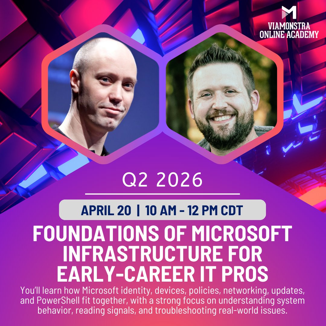 Mirolus_LLC's tweet image. ⚡MONDAY! Grow from entry-level support into more advanced endpoint or cloud-focused roles! 💻 Starting APRIL 20 — FOUNDATIONS OF MICROSOFT INFRASTRUCTURE FOR EARLY-CAREER IT PROS, with @jarwidmark and @AndrewJNet 👨‍💻 #Entra #MSIntune #PowerShell

Enroll ➡️ ow.ly/Q9o050YJVpZ