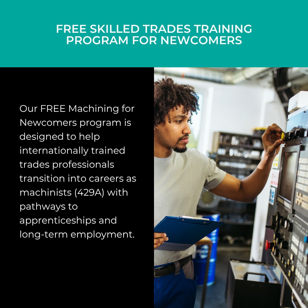 CentreConnect's tweet photo. New to Canada with trades experience? 
Learn about our FREE Machining for Newcomers program designed to help internationally trained professionals transition into careers as machinists 429A

https://t.co/fFZVze44LN

This Ontario Bridge Training Program is funded Ontario At Work https://t.co/lXaA42aWdV