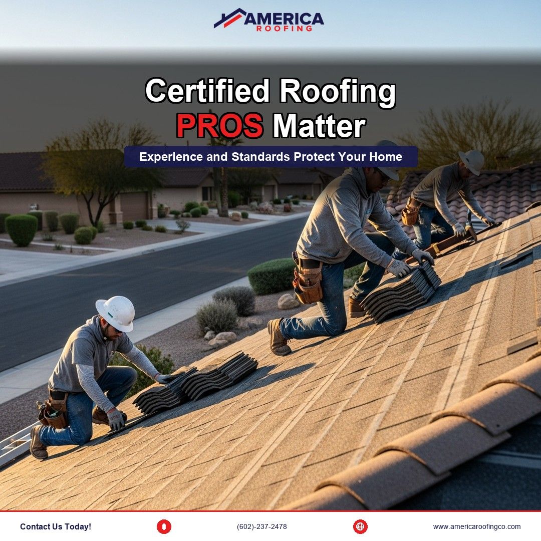 Certified roofing pros don't just install materials. They protect the whole system and help your roof hold up in Arizona weather.

📞 (602) 237-2478
#AmericaRoofing #CertifiedRoofers #ArizonaRoofing