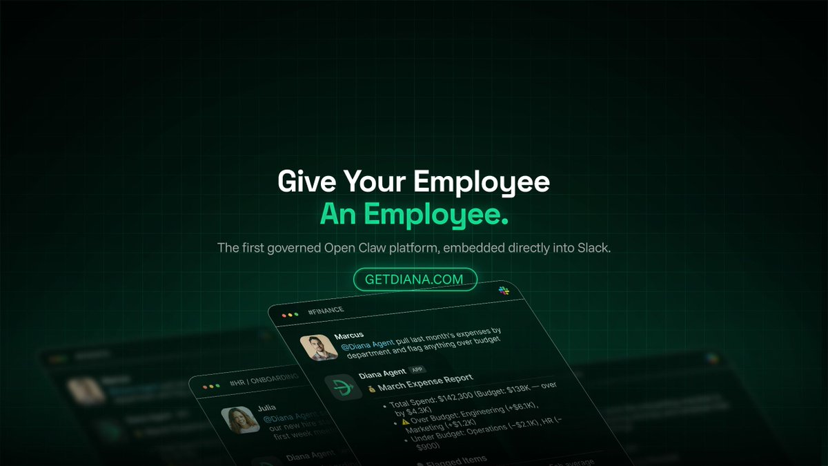 Give every employee their own AI employee.

Diana lives in your Slack workspace and gets real work done.

Not a chatbot. Not a copilot. A coworker that handles tasks end-to-end.

Here's what makes it different 🧵👇