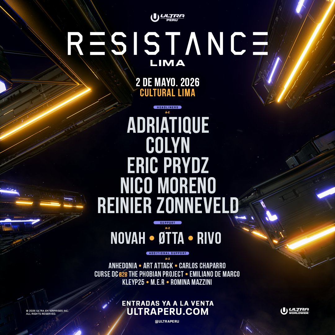 resistance's tweet photo. 🇵🇪 La experiencia RESISTANCE empieza a tomar forma. 
Un espacio donde el sonido, la atmósfera y la conexión con la pista se sienten de otra manera. Estos son los artistas que estarán presentes en este lado de @Ultra_Peru. ⚡ https://t.co/lanbpYL30D