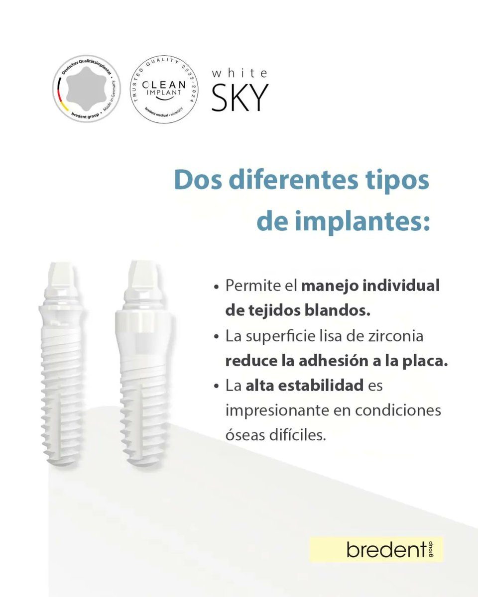 BredentSP's tweet photo. 🦷 whiteSKY: flexibilidad para cada situación clínica.

Dos tipos de implantes permiten un manejo personalizado de los tejidos blandos y ofrecen la máxima estabilidad.

👉 ¡Descubre más en nuestra web!

#whiteSKY #Implantes #Dental #Implantología #bredent https://t.co/4We8VrRbZj