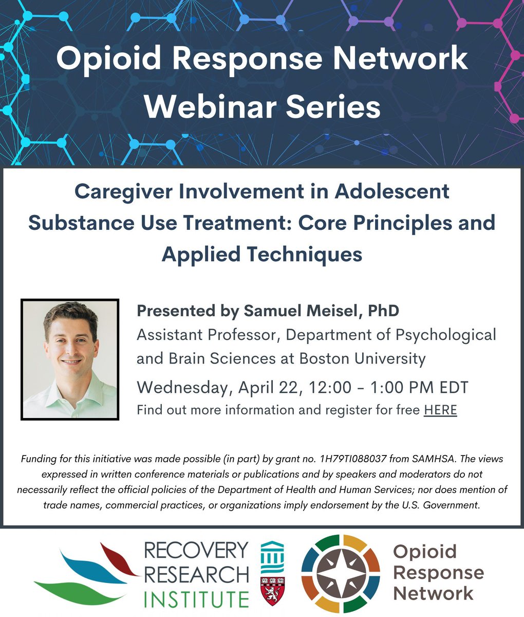 RecoveryAnswers's tweet image. Join us for our webinar, sponsored by the ORN and AAAP, focusing on youth substance use treatment and recovery. We’re honored to have Dr. Samuel Meisel speak Apr 22 at 12:00pm ET. Register for free: events.teams.microsoft.com/event/11702240… | #RecoveryThroughScience #addiction #recovery #science