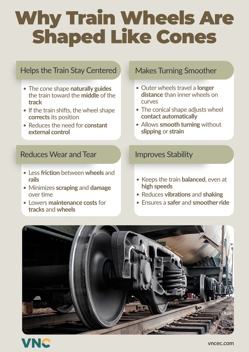 ConsultantsVnc's tweet image. 𝐓𝐫𝐚𝐢𝐧 𝐖𝐡𝐞𝐞𝐥𝐬 𝐀𝐫𝐞𝐧’𝐭 𝐅𝐥𝐚𝐭 — 𝐀𝐧𝐝 𝐓𝐡𝐚𝐭’𝐬 𝐖𝐡𝐲 𝐓𝐫𝐚𝐢𝐧𝐬 𝐃𝐨𝐧’𝐭 𝐃𝐞𝐫𝐚𝐢𝐥🚆⚙️

#railengineering #traintechnology #mechanicalengineering #Infrastructuresecurity #transportsystems #engineeringdesign #physics #InnovationInAction #MobilityMatters