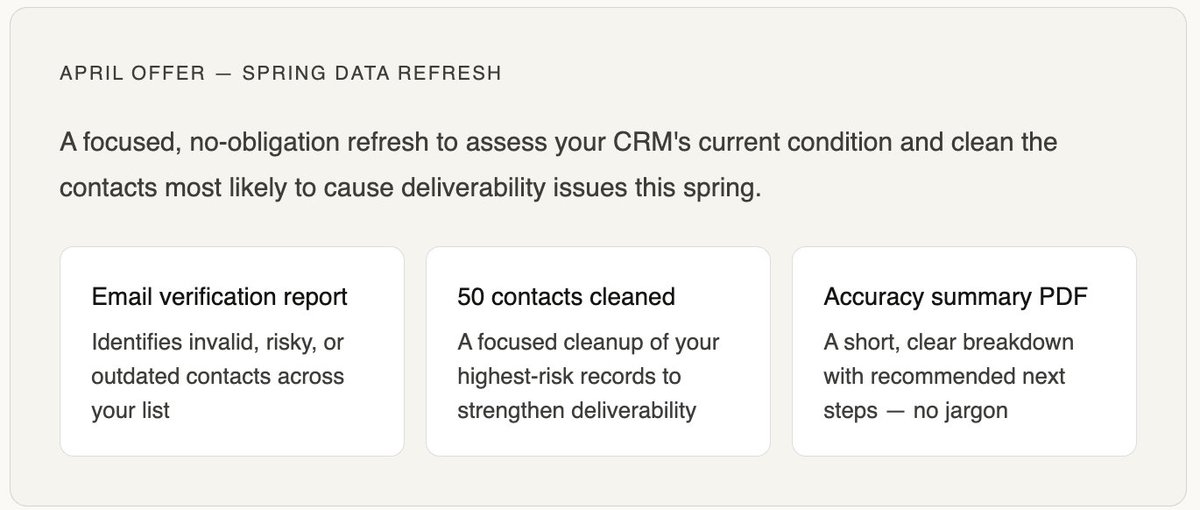 PMG_360's tweet photo. Half of April is gone. So is half the window to fix your data before it costs you.

We're still seeing the same pattern across every CRM we audit — invalid contacts, dormant records, deliverability issues that nobody noticed until a campaign missed its numbers. https://t.co/SrWyFG62fG