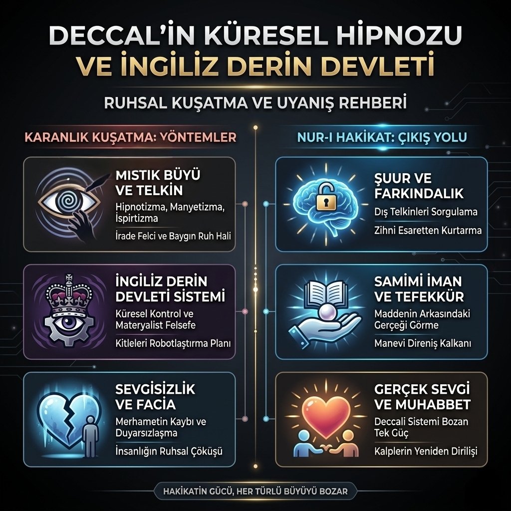 Quran_Student's tweet photo. 🛡️ Deccal’in Küresel Hipnozu: İngiliz Derin Devleti ve Ruhsal Kuşatma

Günümüzde insanlık, sadece ekonomik veya siyasi bir krizin içinde değil; çok daha derin, manevi bir "tecalet" yani deccaliyet kuşatması altındadır. İnsanların sokaklarda "sersem ve baygın" bir halde, adeta birer gölge gibi dolaşmalarının arkasında, yüzyıllardır ilmik ilmik örülen bir büyü sistemi yatmaktadır. Bu sistemin merkez üssü ise, insanlığı manevi köklerinden koparıp ruhsuz birer makineye dönüştürmeyi hedefleyen İngiliz Derin Devleti’dir.

📍 Hipnotizma ve Manyetizma: Modern Çağın Gizli Prangaları

İngiliz Derin Devleti, kitleleri kontrol altında tutmak için sadece silahları değil, çok daha tehlikeli olan "frekans ve telkin" yöntemlerini kullanır. İspirtizma ve manyetizma gibi kavramlar, bu yapının mutfağında birer kitle kontrol silahına dönüştürülmüştür. İnsanlar farkında olmadan, ekranlar ve dijital dünya üzerinden yayılan deccali bir frekansın etkisi altına giriyor. Bu durum, bireyin iradesini felç ederek onu sorgulamayan, hissetmeyen ve sadece kendisine dikte edileni yaşayan "baygın" bir varlığa dönüştürüyor.

🛡️ Tecaletin Karanlık Yüzü ve Sevgisizlik Operasyonu

Deccaliyetin en büyük alameti, yeryüzünden sevgiyi ve şefkati silmektir. İngiliz Derin Devleti’nin kurguladığı bu sistemde, insanlar birbirine yabancılaştırılırken kalpler buz kesmektedir. Sevgisizlik, bu yapının en büyük besin kaynağıdır. Çünkü seven ve hisseden insan, hipnoza direnir; oysa sevgisizden mahrum bırakılmış kitleler, her türlü yönlendirmeye açık hale gelir. Bugün dünyayı saran o büyük facia; insanların ruhsal bir boşluk içinde, birbirinin acısına sağır ve dilsiz bir şekilde yaşamasıdır.

📍 Bilincin Üzerindeki İngiliz Gölgesi
İ
ngiliz Derin Devleti, dünya üzerindeki deccali sistemi ayakta tutabilmek için materyalist felsefeyi ve spiritüel aldatmacaları aynı anda kullanır. Bir yandan insanı sadece maddeden ibaret gören bir anlayışı dayatırken, diğer yandan mistik maskeler altında ruhu zehirleyen akımları fonlar. Sonuç; ne yaptığını bilmeyen, ruhu uyuşturulmuş ve en acısı da bu esaretin farkında olmayan yığınlardır. Bu, insanlık tarihinin gördüğü en büyük ve en sinsi "seyir"dir.

🛡️ Bu Büyük Kuşatmadan Çıkış Yolu

Bu manevi prangaları kırmanın yolu, deccaliyetin ve onun siyasi karargahı olan İngiliz Derin Devleti’nin oyunlarını deşifre etmekten geçer. Hipnozu bozacak tek güç, sarsılmaz bir iman ve her zerresi samimiyetle yoğrulmuş gerçek sevgidir.

• Farkındalık: Maruz kalınan her bilginin ve telkinin kaynağını sorgulamak.

• Manevi Direniş: Sevgiyi, sadece bir duygu olarak değil, deccali sisteme karşı bir kalkan olarak kuşanmak.

• Şuur: Maddenin arkasındaki mutlak gerçeği görerek, sahte manyetik alanların dışına çıkmak.

📍 Sonuç Olarak

İnsanlığın üzerine serpilmiş olan bu "ölü toprağı", aslında deccaliyetin uyguladığı küresel bir büyüdür. Ancak unutulmamalıdır ki, hakikatin güneşi doğduğunda tüm büyüler bozulur, tüm hipnozlar etkisini yitirir. İngiliz Derin Devleti’nin sinsi planları ne kadar büyük olursa olsun, samimi kalplerin ve uyanışa geçmiş ruhların oluşturacağı o büyük manevi set, bu facianın önüne geçecektir inşâAllah.

Etiketler: #Deccal #Tecalet #İngilizDerinDevleti #KüreselHipnoz #ManeviUyanış #RuhsalKuşatma #Şuur #ZihinKontrolü #Sevgisizlik #Farkındalık #ModernEsaret #Hakikat #İman #ManeviSavaş #Uyanış #TehlikeninFarkındamısınız