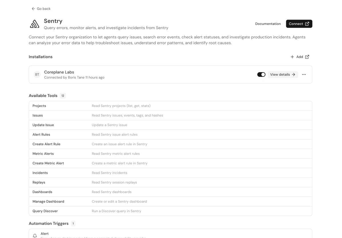 sentry integration has been achieved internally