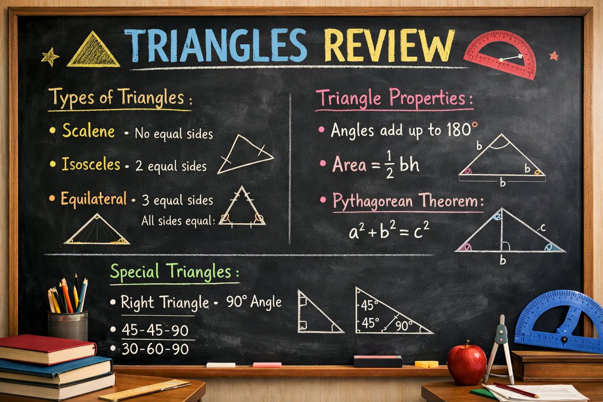 mathbyjamesdele's tweet photo. 🔺 Geometry Review Time! 🔺

Today we’re diving into Triangles—the building blocks of geometry!

✔️ Types: Equilateral, Isosceles, Scalene
✔️ Angle sums = 180°
✔️ Triangle Inequality Theorem
✔️ Pythagorean Theorem
Master the basics, and everything else gets easier! 📐

#Geometry https://t.co/dvM6Moz8BF