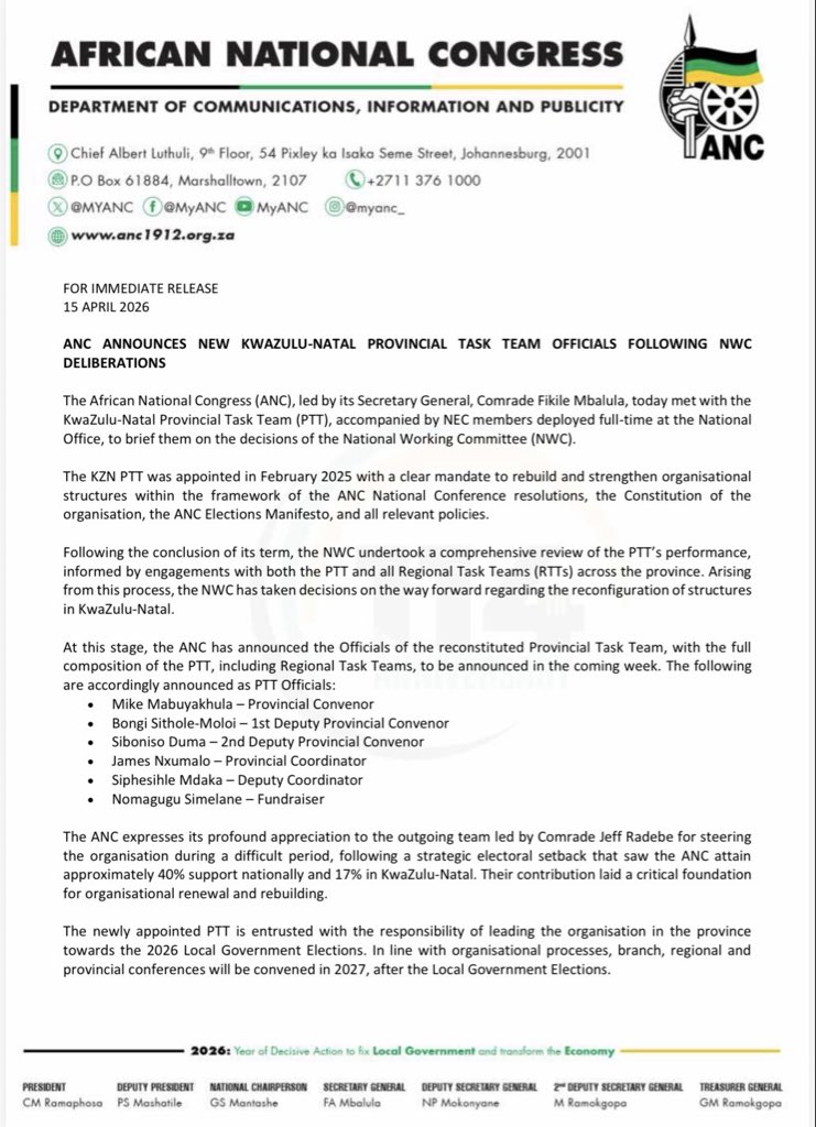 ANC SECRETARY GENERAL | Fikile Mbalula tweet media