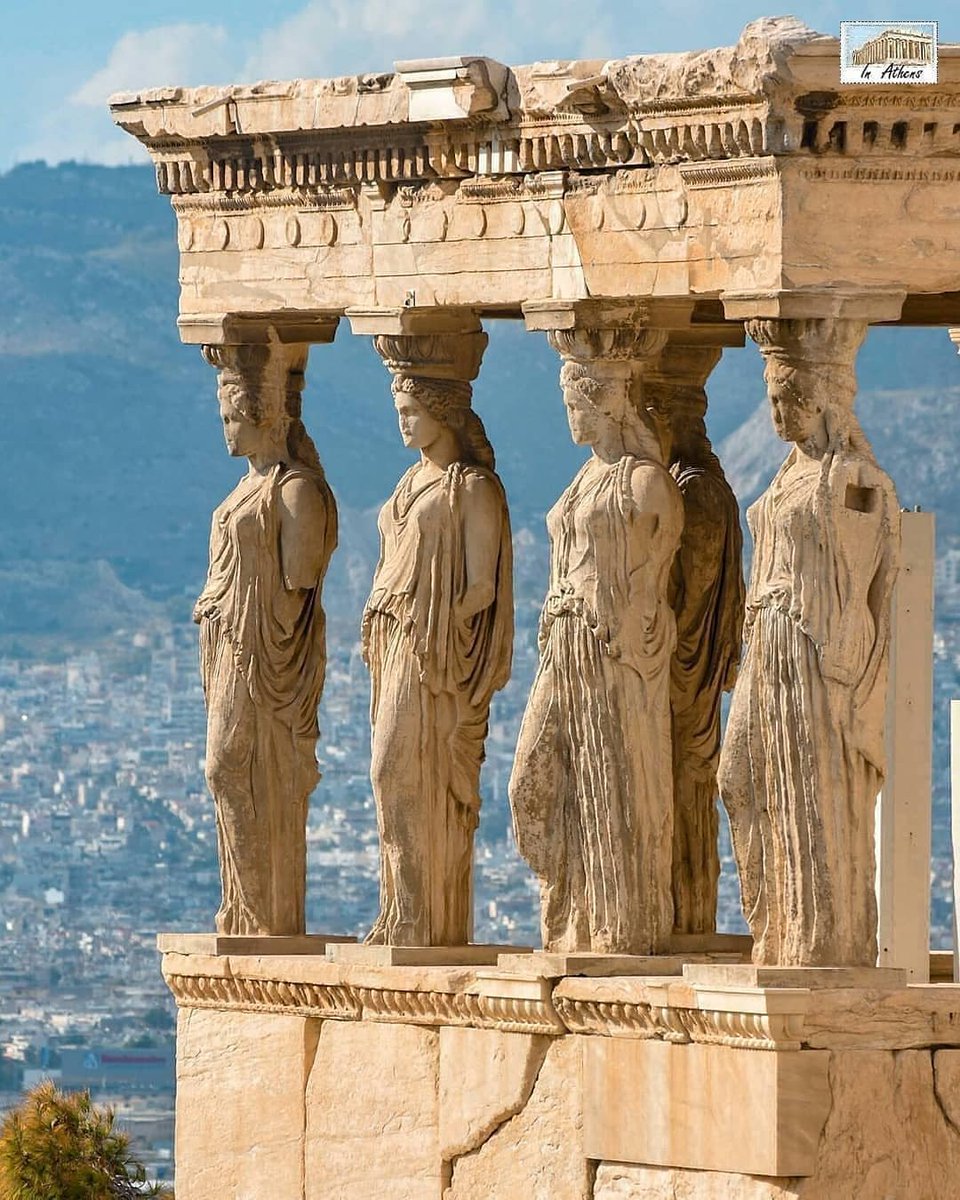 The Caryatid Porch of the Erechtheion on the Acropolis in Athens, Greece.