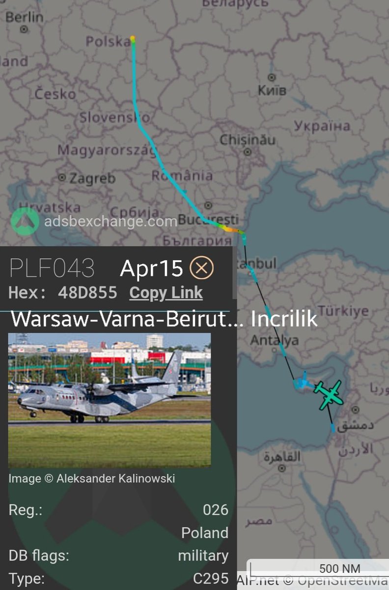 LebanonJets's tweet image. #Poland AirForce C295 #026 #48D855 into Beirut at sunset from Warsaw via Varna as #PLF043 next to Adana Incrilik AirBase.
As of Mar30 140 Polish troops in Lebanon for @UNIFIL_