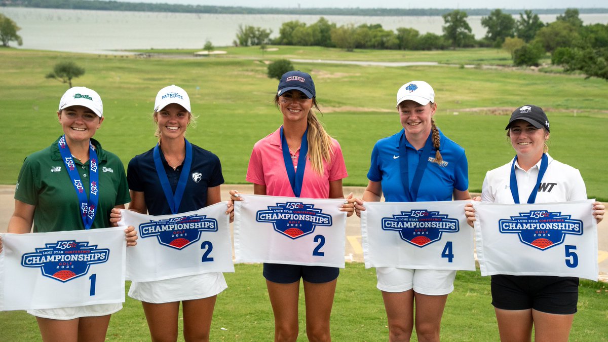 LoneStarConf's tweet photo. 📸 LSC Women’s Golf Championship All-Tournament Team. 🥇🏅🏅🏅🏅
1. Brooke Yount, @UTDCOMETSPORTS (Medalist) -7
2. Martha Laremark, @uttylerpatriots -4
3. Gracie Grant, @DBUAthletics -4
4. Taylor Wilczek, @StMarysRattlers -3
5. Sarah Reed, @WTAMUBuffs -2
#LSCgolf #D2wgolf https://t.co/vY3VEvN8JN