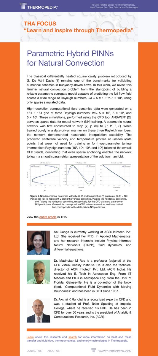 JMC_journal's tweet image. 🔬 New from Thermopedia: This article revisits the square cavity benchmark, showing how physics-informed neural networks can predict buoyancy-driven flows with high accuracy using limited CFD data.

🔗 thermopedia.com/content/10470/…

#CFD #MachineLearning #HeatTransfer