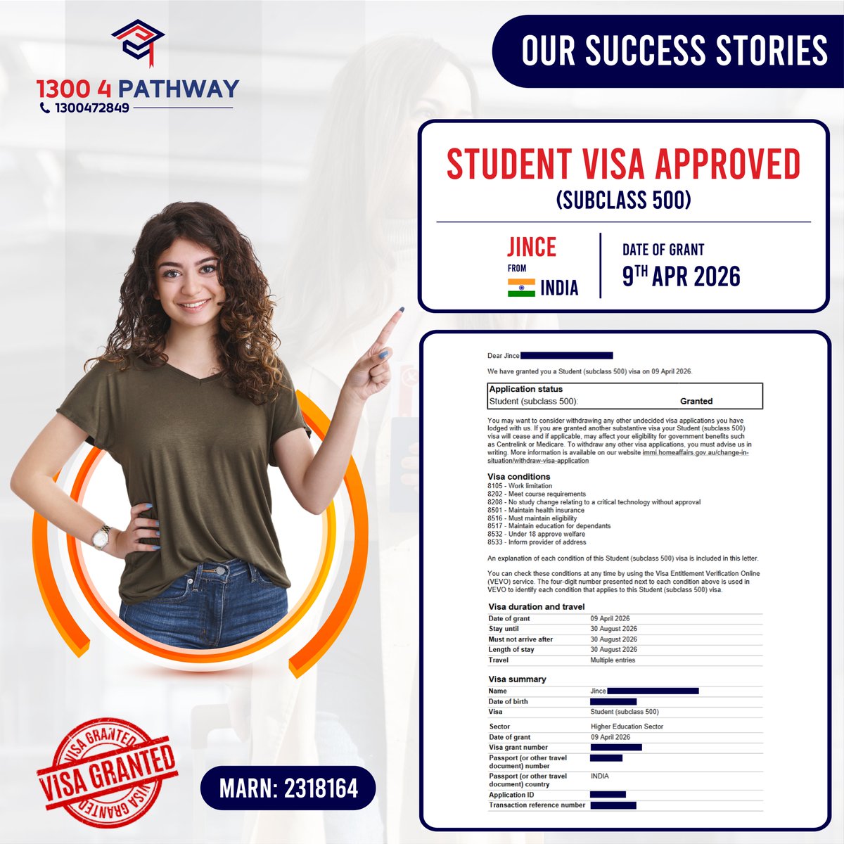 pathway_edu_au's tweet image. 🌟👨‍🎓 Celebrating Jince's Visa Success Story!

#visa #Successstories #studentvisa #visagranted #subclass500 #VisaSuccess #EducationConsultation #MigrationServices