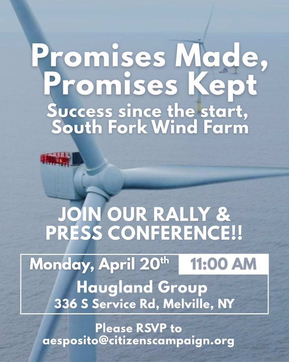 LIGreenGuide's tweet image. Join us April 20, 11 AM for an offshore wind rally and press conference celebrating South Fork Wind's clean, reliable energy. #OffshoreWind #SouthForkWind #WindEnergy #RenewableEnergy