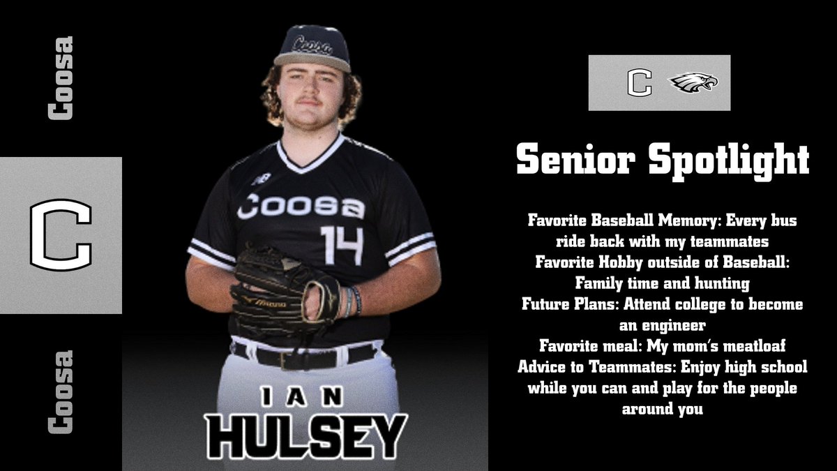 CoosaHSBaseball's tweet photo. Today, we shine a spotlight on one of our amazing seniors! Ian Hulsey #14 Pitcher, 3B/1B https://t.co/KZ0EAQ8m98