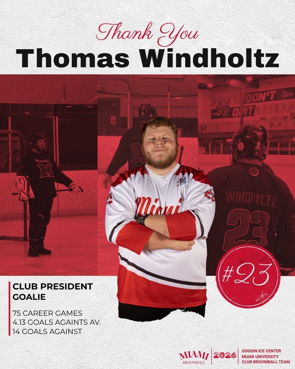 Coming up on our fourth Senior Spotlight: THOMAS WINDHOLTZ! Officially 2 DAYS TILL NATIONALS in Minneapolis!! Thank you Thomas for holding strong in net for our team!

#seniorspotlight #loveandhonor #broomball #redhawks #miamioh