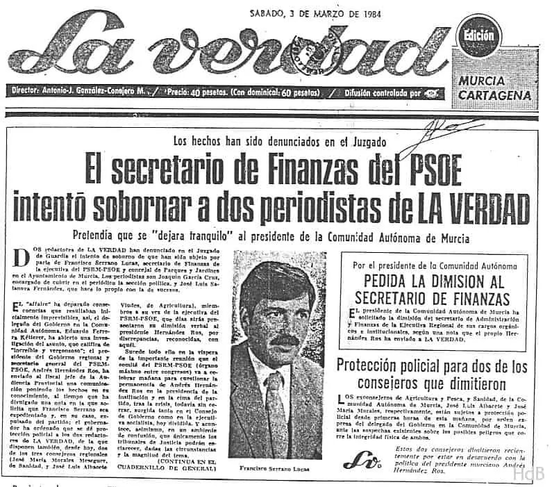 <a href="/diariolaopinion/">La Opinión de Murcia</a> Hernández Ros fue el perfecto político del #Régimendel78 en sus primeros años:
-Fracasada cría de langostinos en el Mar Menor.
-Ridículo ofrecimiento a Reagan y Chernenko para organizar una conferencia de paz en Murcia, ignorada.
-Soborno a periodistas que causaron su dimisión