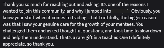 marlowtrades's tweet photo. I truly believe that if you want to be an effective coach, you can’t just educate. That’s not enough. People don’t grow in environments where they’re only being taught, they grow in environments where they feel seen, understood, and supported.

Yes, I’ll teach you market structure. Yes, I’ll give you key levels and zones. Yes, I’ll educate you, guide you, and help you improve your execution. But more importantly, I’ll care about how you’re doing, pay attention to the subtleties, and be willing to give my time and energy to support you as a person, not just as a trader.

Ted Lasso said: “Success is not about the wins and losses. It’s about making these young players better people, first and foremost.” To do that, you have to care.

https://t.co/zDg3HDMTqQ